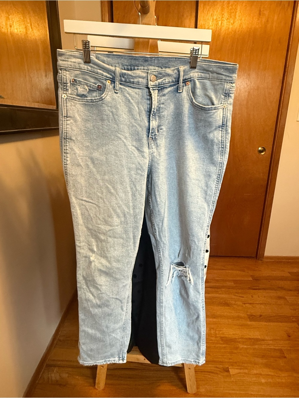 GAP Light Blue Straight Leg Jeans with Knee Distress